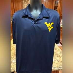 West Virginia University men’s athletic polo. Navy‎ Blue w/Yellow Logo. EUC. L